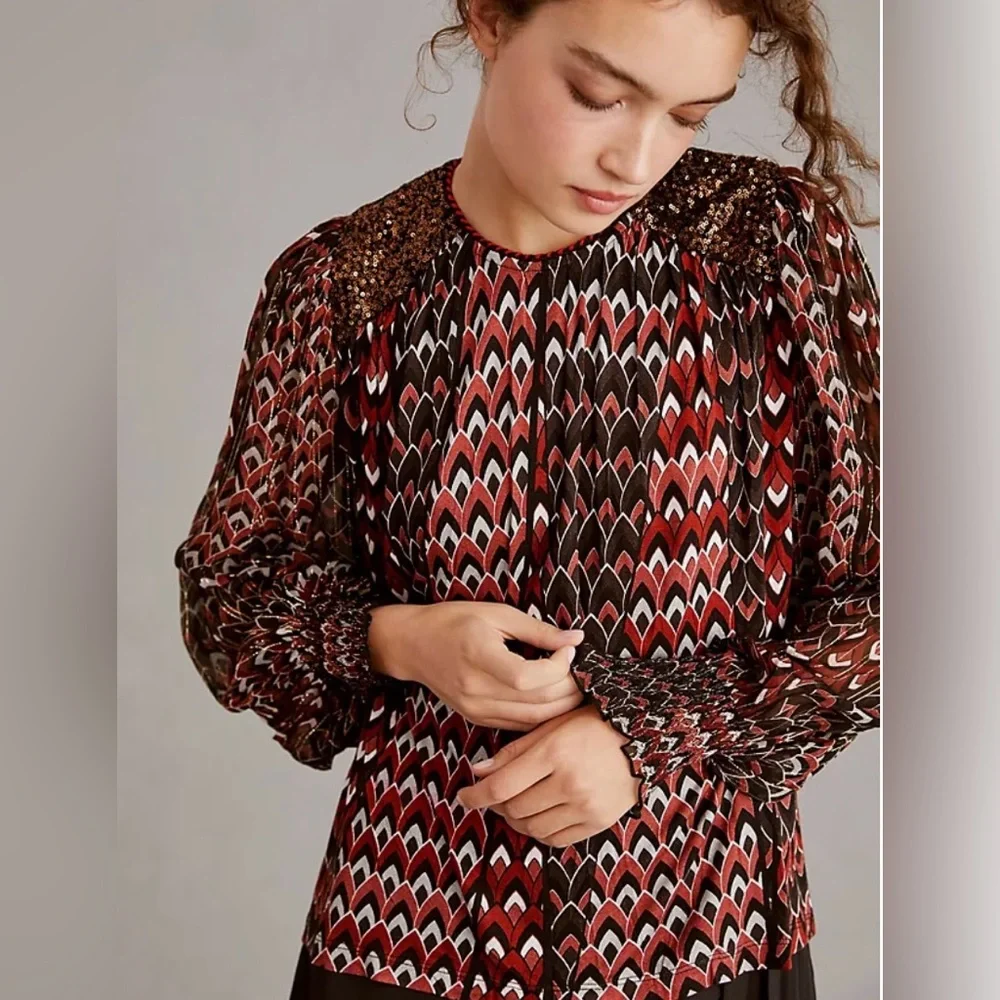 Anthropologie BL-NK sequin embellished blouse - Picture 2 of 5